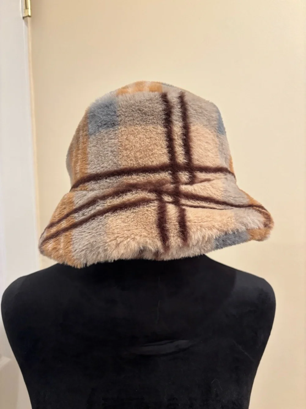 Anthropologie Plaid Faux-Fur Bucket Hat - Picture 3 of 6